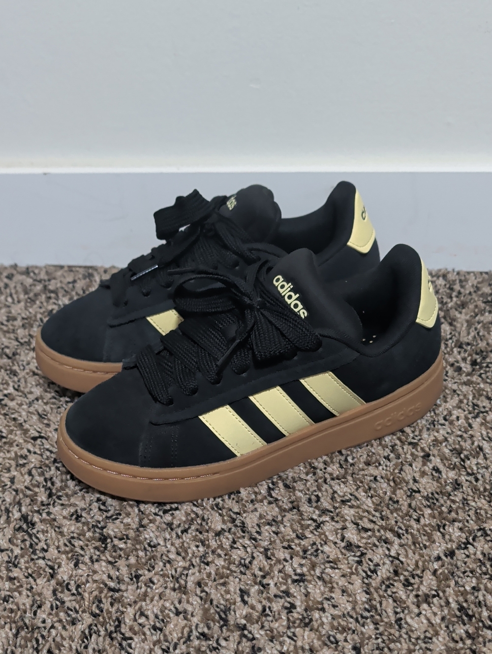adidas Black & Gold Low-Top Sneakers with Gum Sole
